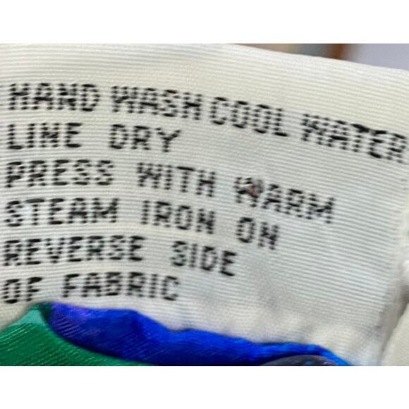 Vintage 80s Silk Faux Wrap Abstract Printed Mini Dress Blue Green NEW Womens 10 - Picture 8 of 9